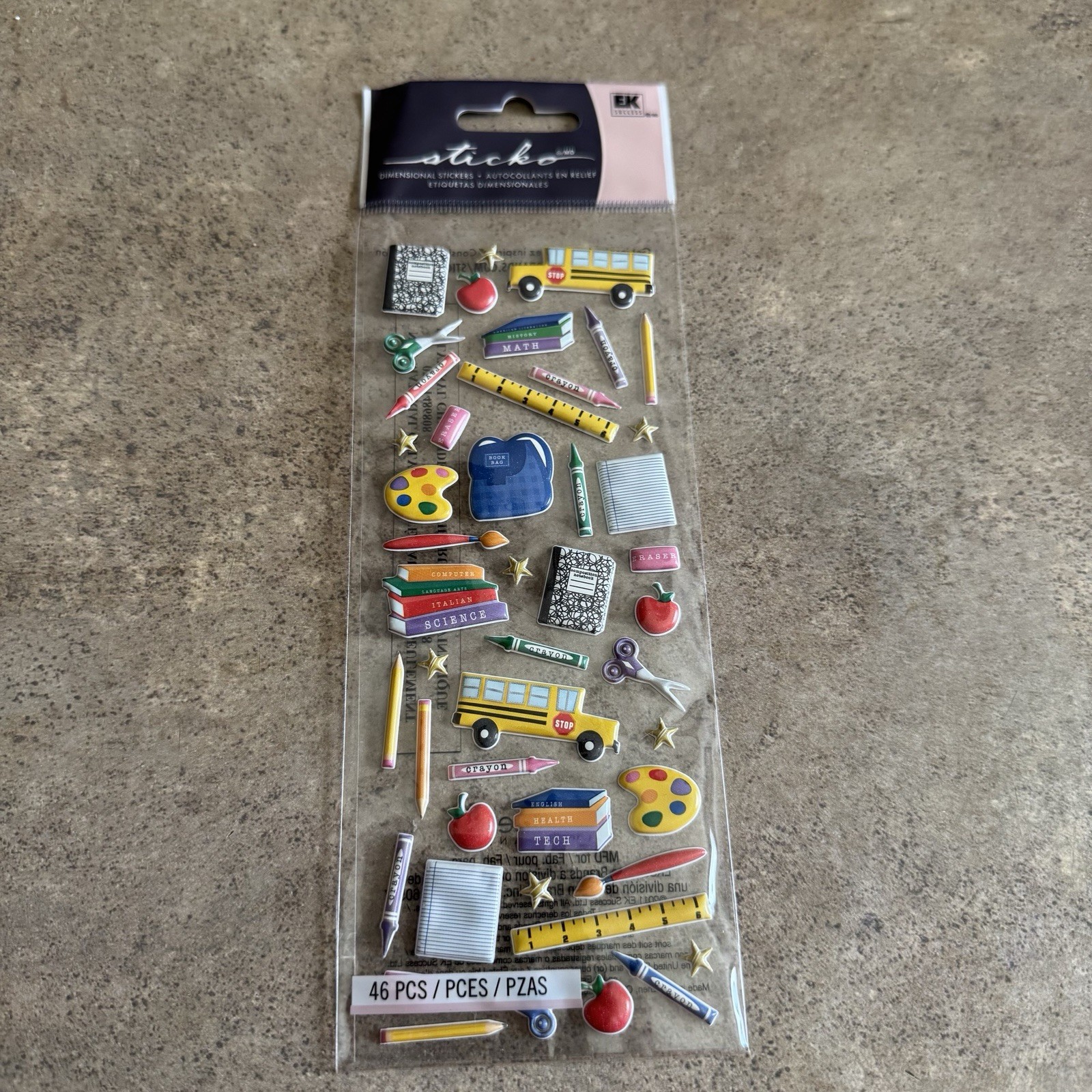 EK Success Sticko Dimensional Puffy Stickers Time For School Themed 46 pcs