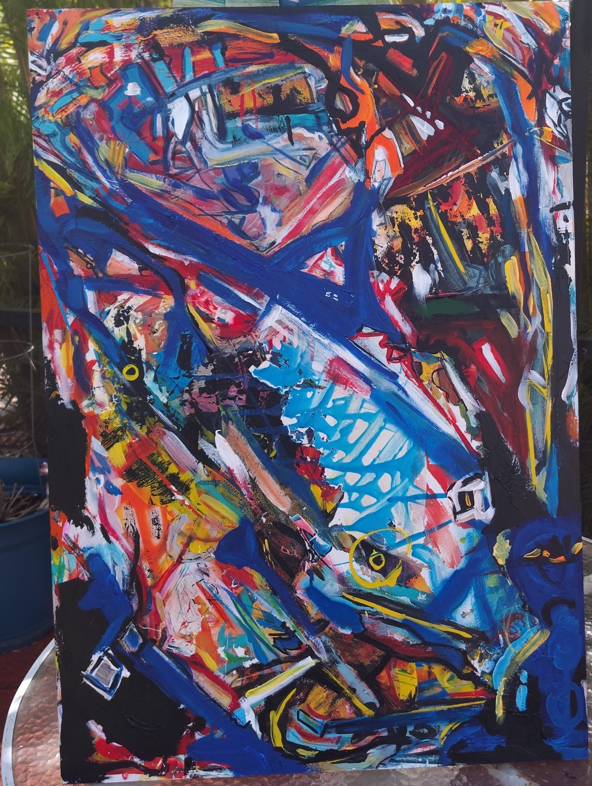 Mod Abstract Original Painting On Large Wood Canvas