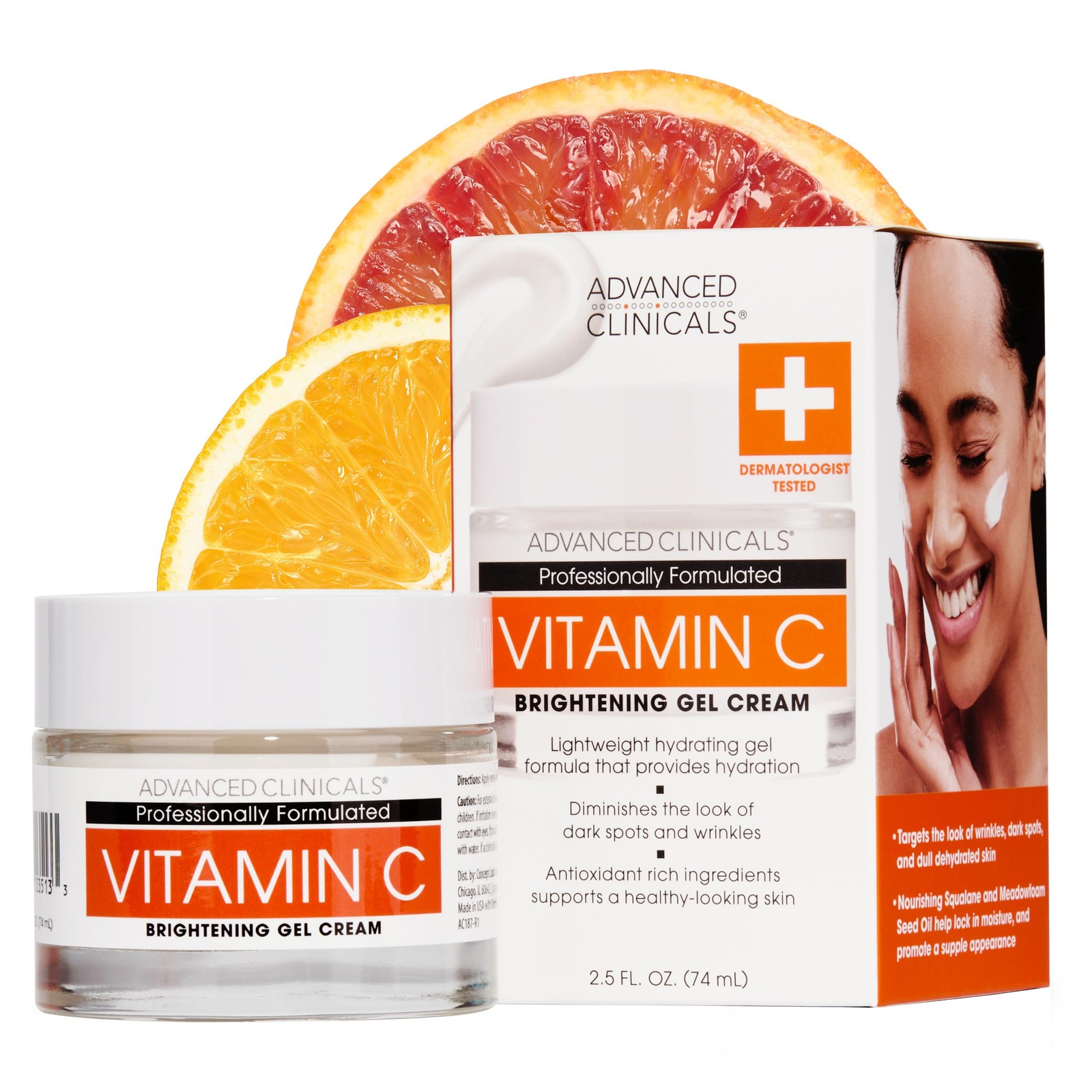 Advanced Clinicals Brightening 2.5 Fl Oz (Pack of 1), Vitamin C Face Cream 