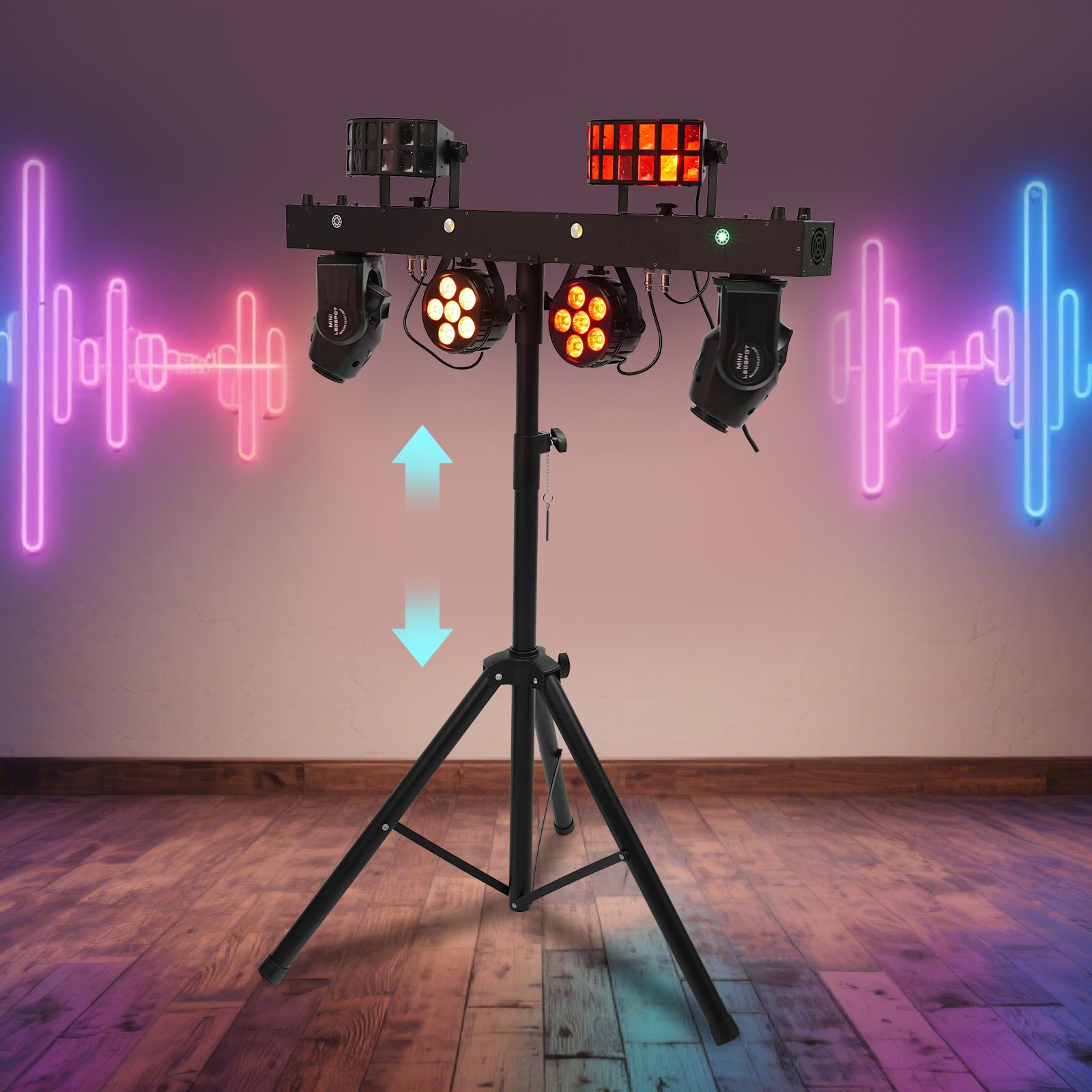 4 in1 LED Moving Head Par Effect Light with Tripod Stand DMX for DJ Party Lights