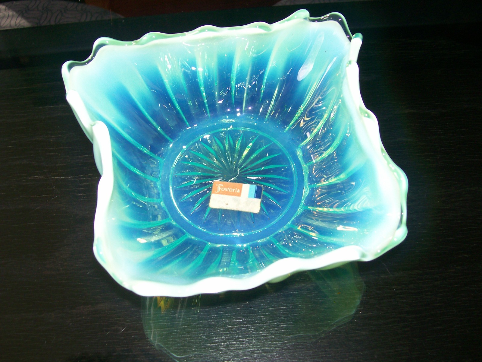 FOSTORIA HEIRLOOM GREEN OPALESCENT BOWL 2183/168
