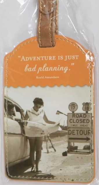 Luggage Tag Shannon Martin Retro Design Adventure Quote Orange Travel Gift NWT
