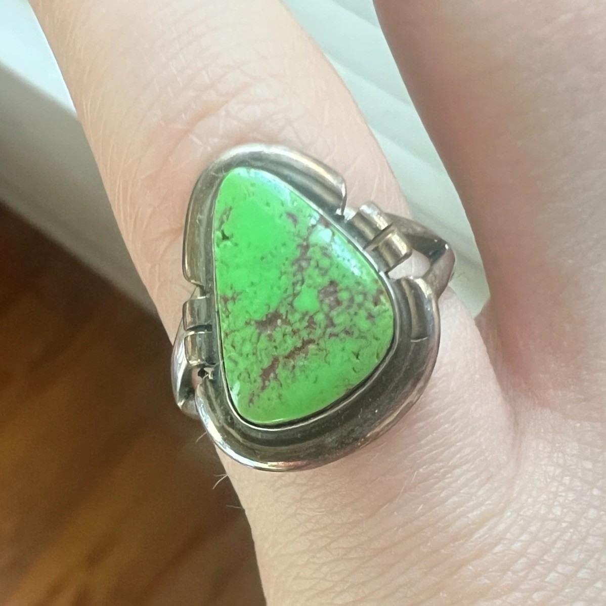 Gaspeite Sterling Silver Ring ~6.5 Native American Jewelry Artisan Handmade 925