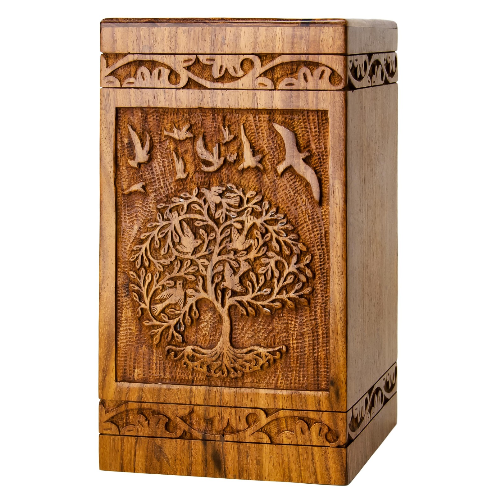Tree of Life Wooden Urn for Human Ashes, 115lbs Capacity, Suitable for Burial...