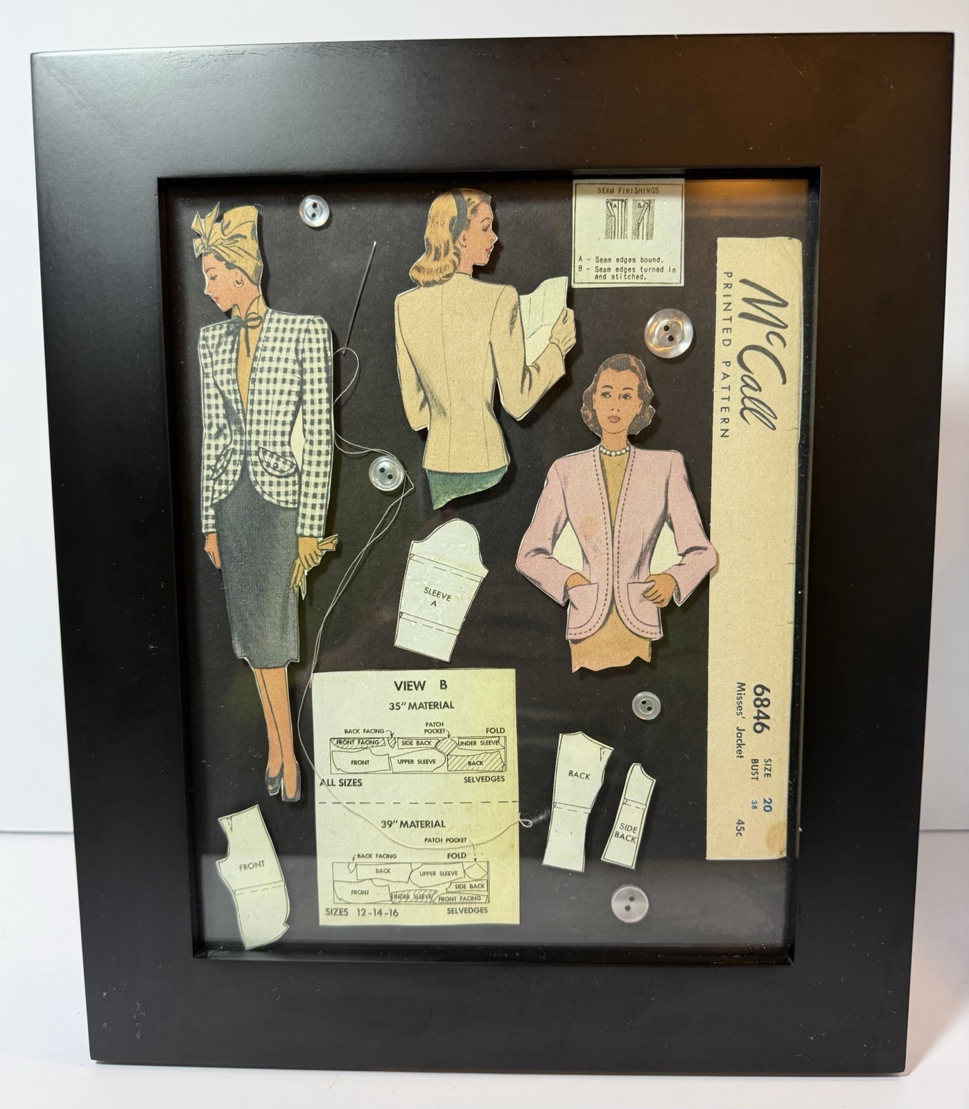 Vintage 1940’s Mc Call’s  Pattern Framed Art. Collectable Sewing, RARE OOAK