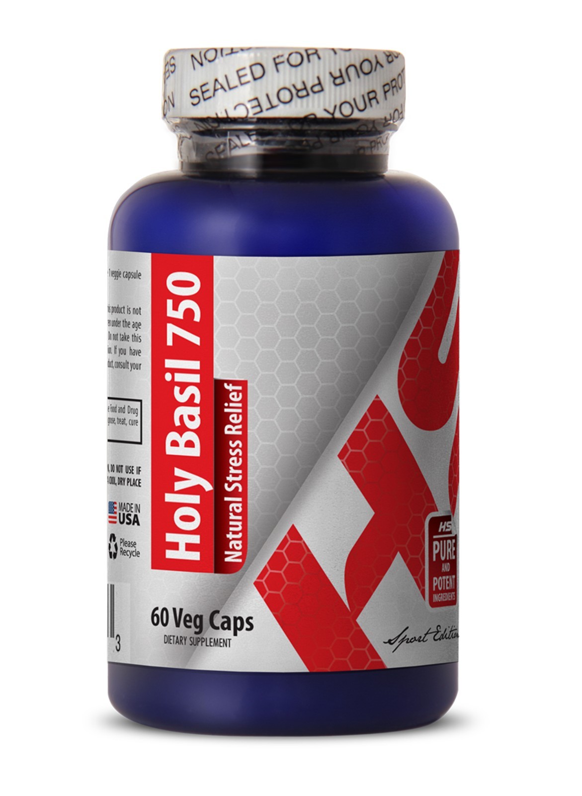 Stress Relief Pills - HOLY BASIL 750 LOVER HARMFUL CHOLESTEROL 1 Bottle 