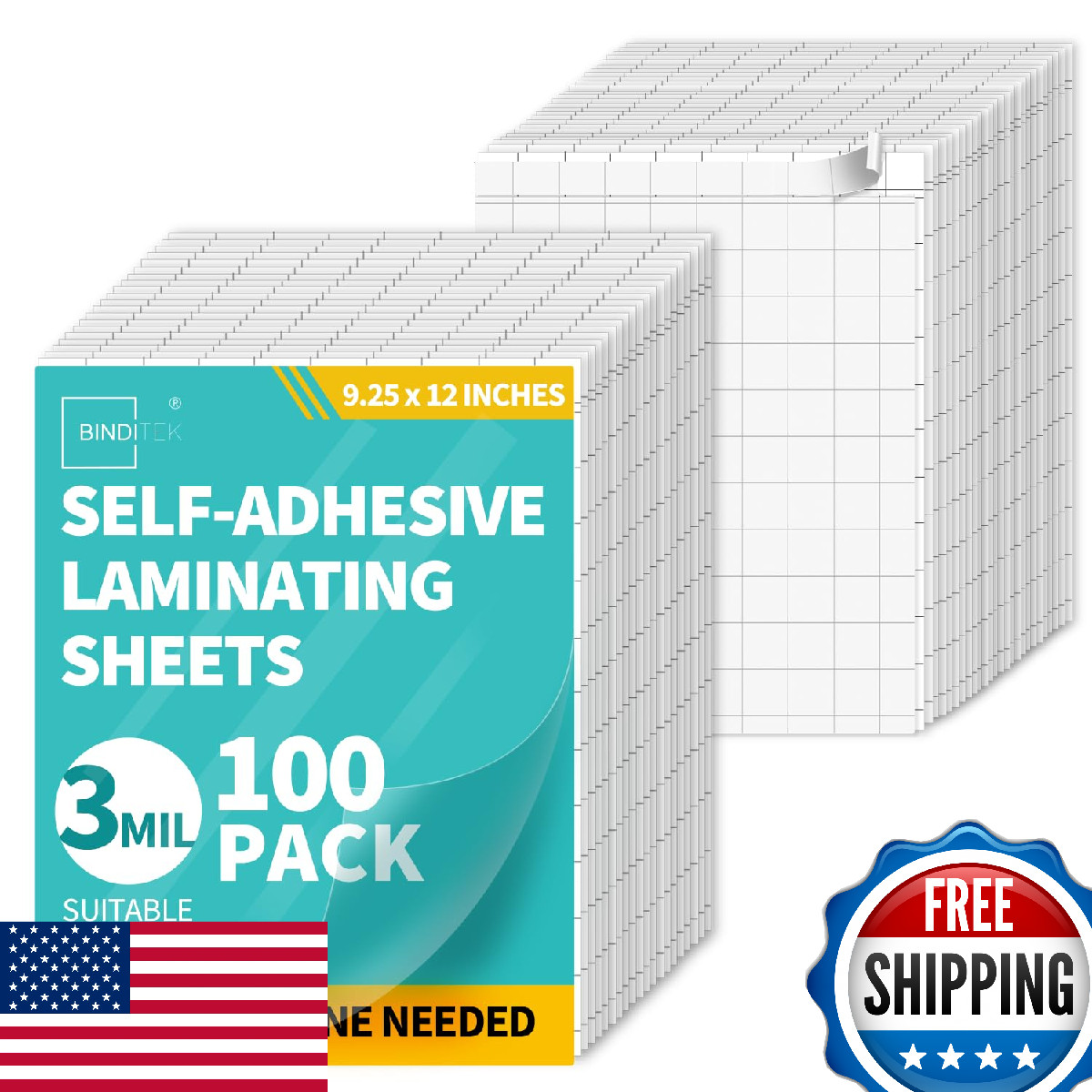 Binditek 100pk Self-Adhesive Laminating Sheets 9.25x12" for Letter Size