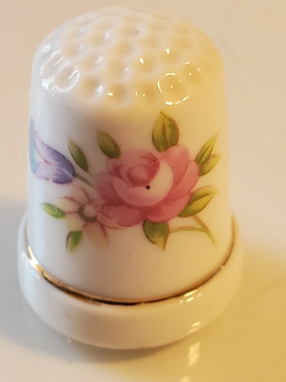Vintage Porcelain Thimble ☆ Pikes Peak Colorado Mountain rare floral pattern bx7