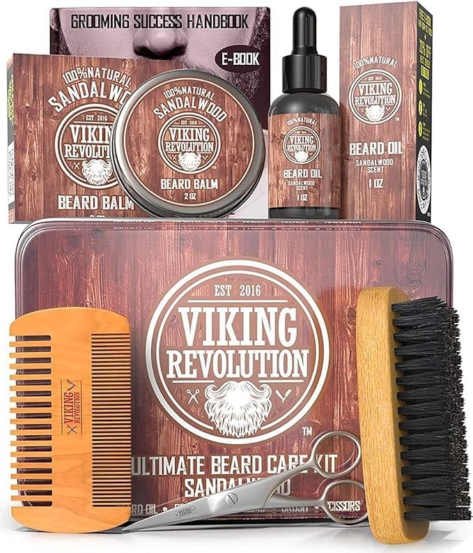 Ultimate Grooming Kit for Men Boar Brush, Wood Comb, Balm, Oil & Scissors