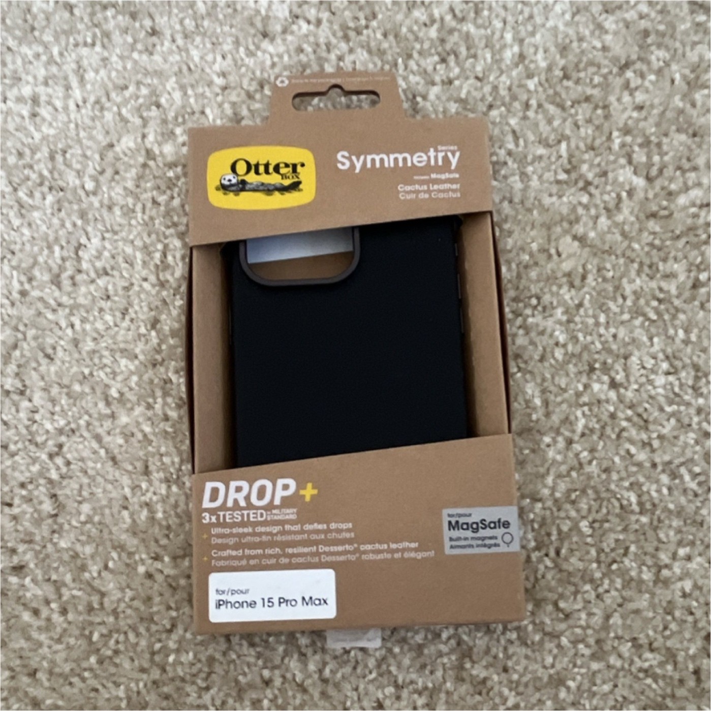 OTTERBOX Symmetry MagSafe Cactus Leather Black Case for iPhone 15 Pro Max