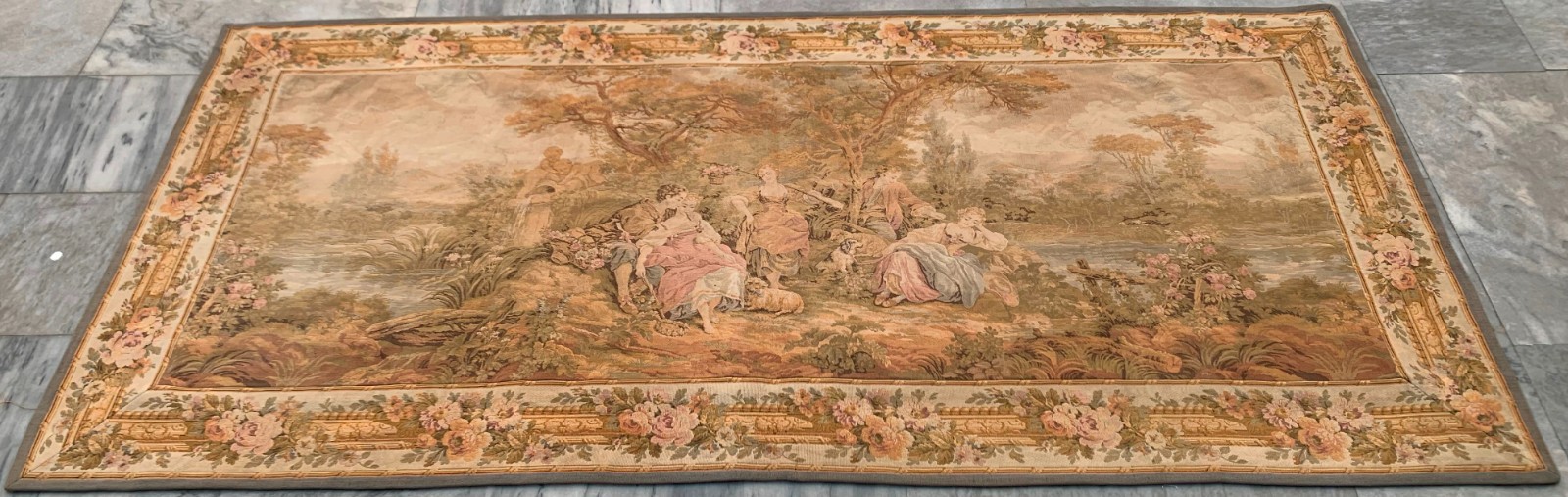 Vintage French Tapestry: Medieval Pictorial,  Cozy Wall Decor 3x7 ft