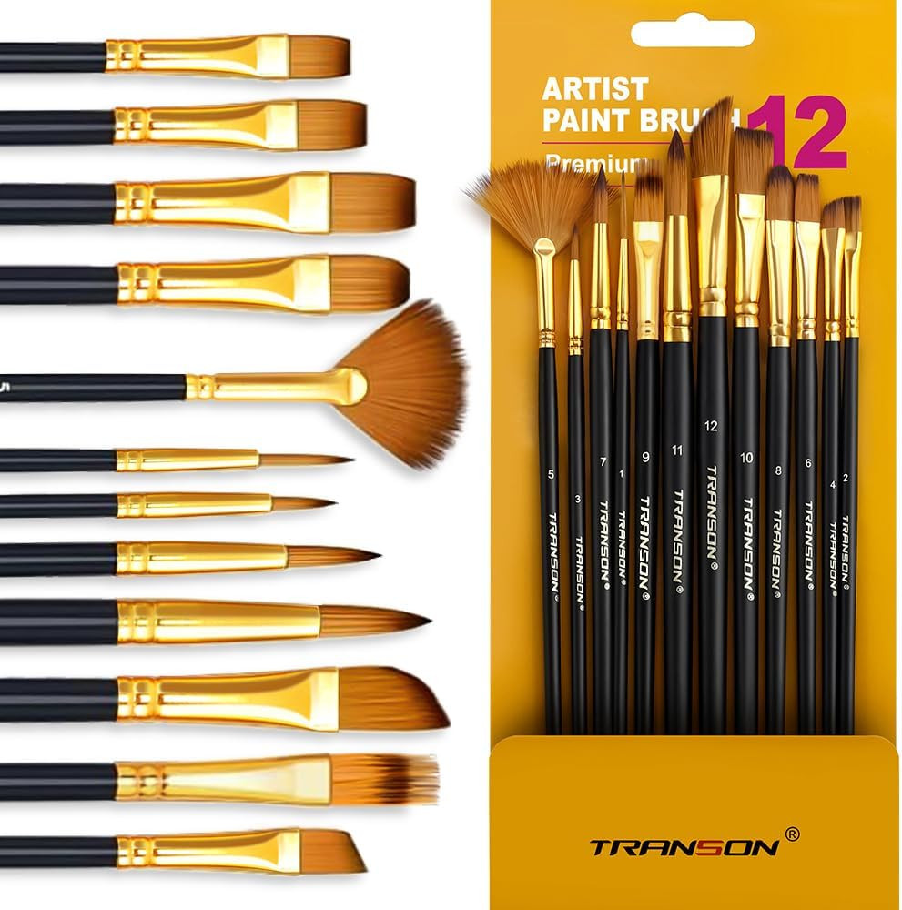 Art Painting Brush Assorted Set of 12 for Acrylic Watercolor Gouache Hobby Paint