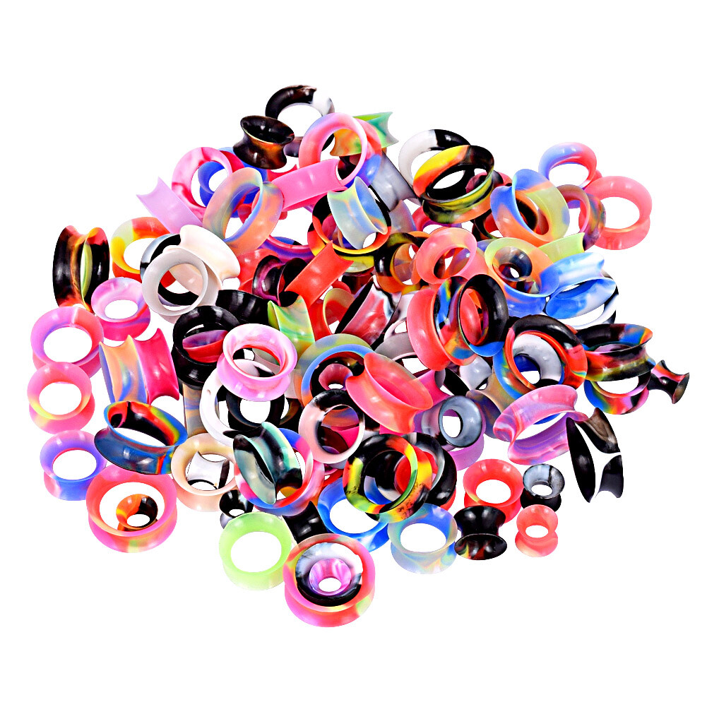 40PCS Random Silicone Ear Gauges Flexible Ear Plugs Tunnels Double Flare Hollow