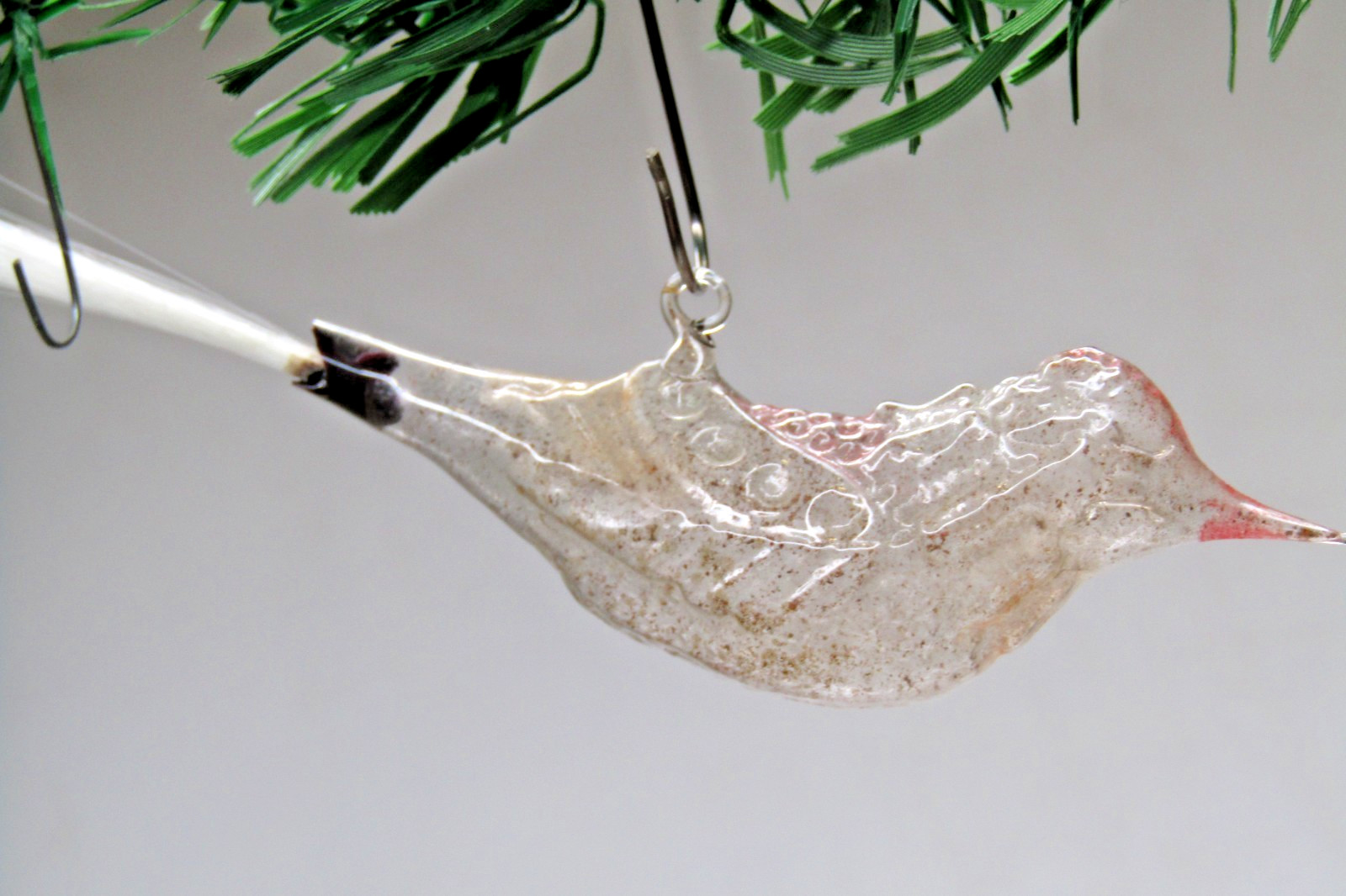 Antique Vintage Glass Spun Tail Embossed Sign BIRD Christmas Ornament Germany