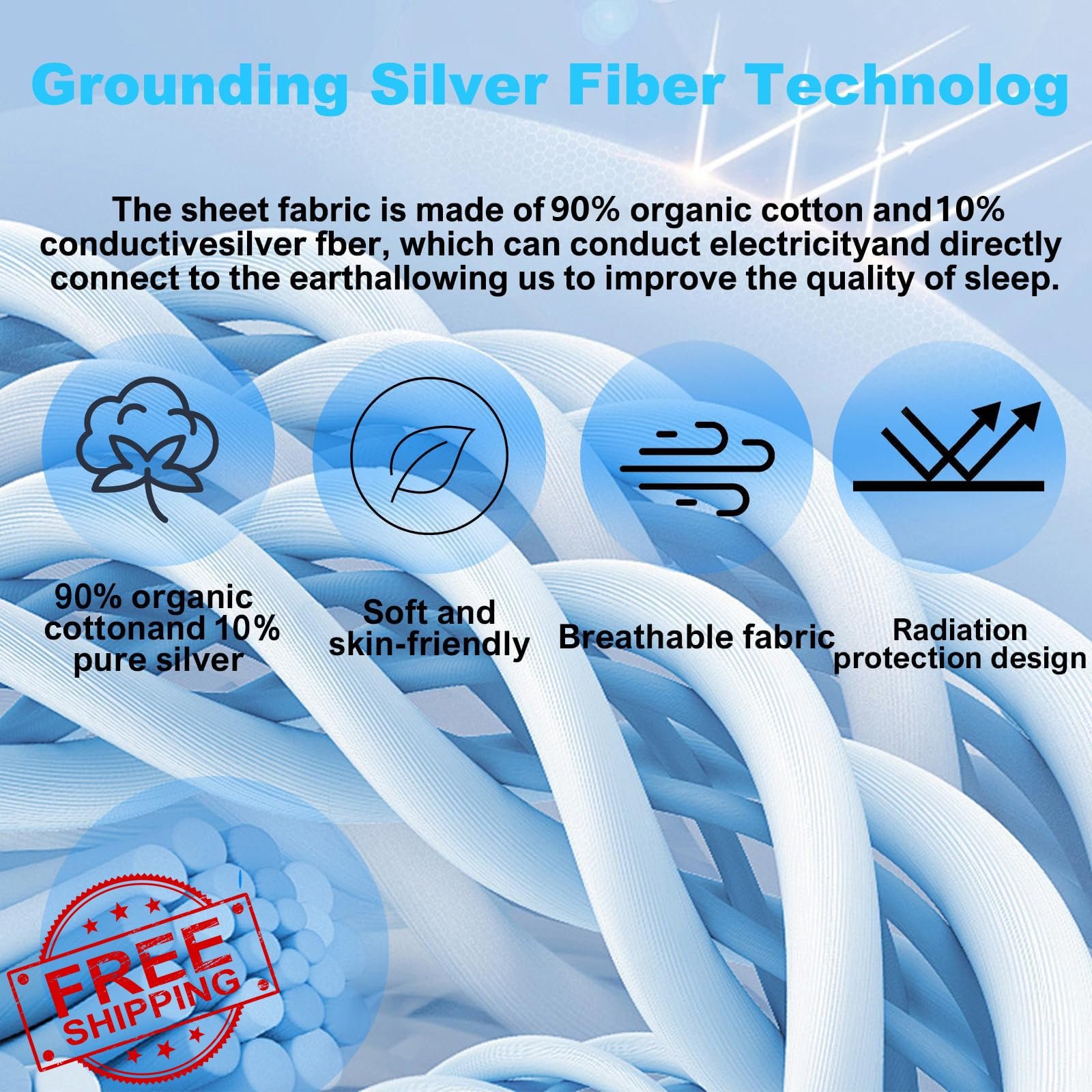 Grounding Sheet King 90% Organic Cotton Silver Fiber Gray Deep Pocket