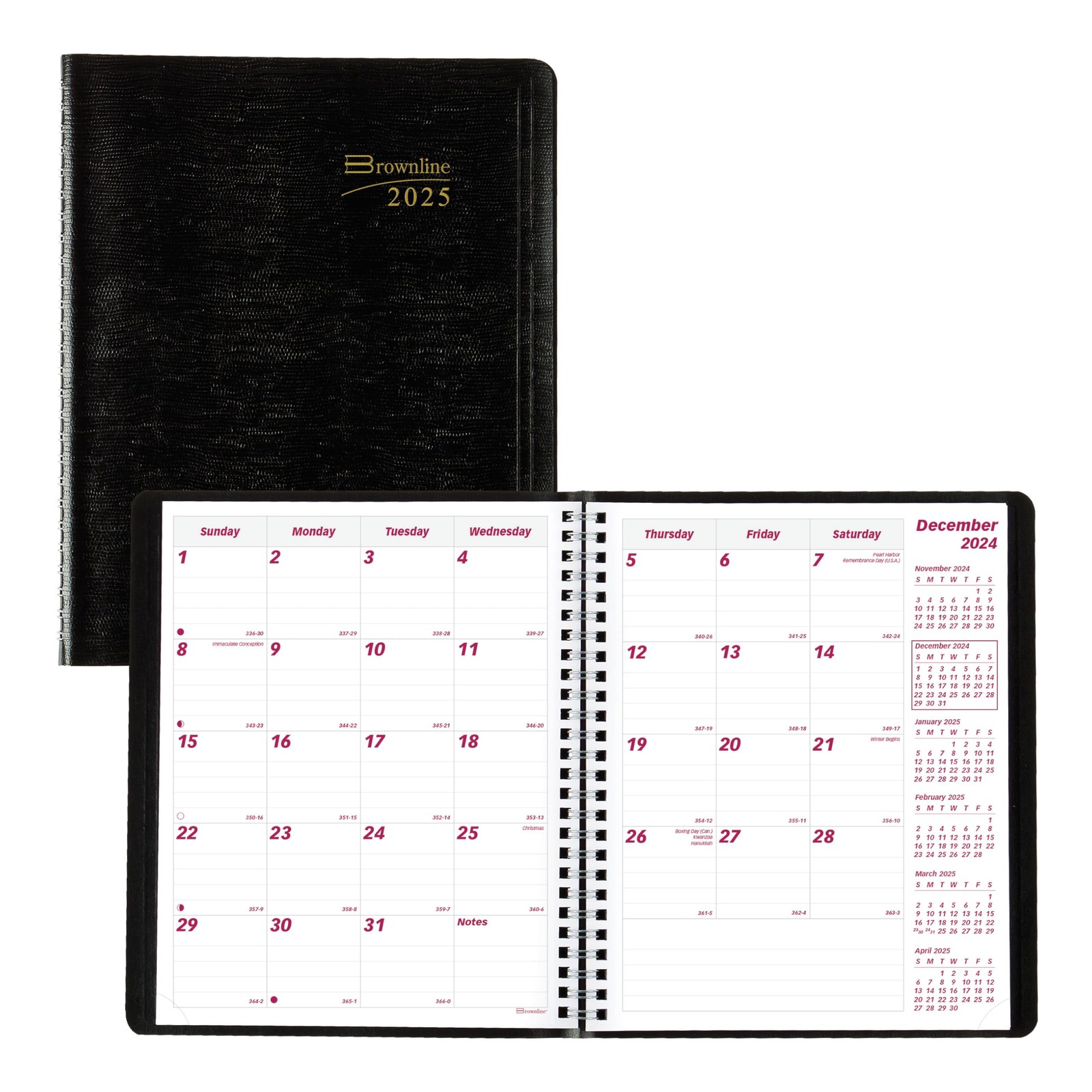 Brownline® 2025 Essential Monthly Planner, 14 Months, Standard, Black 