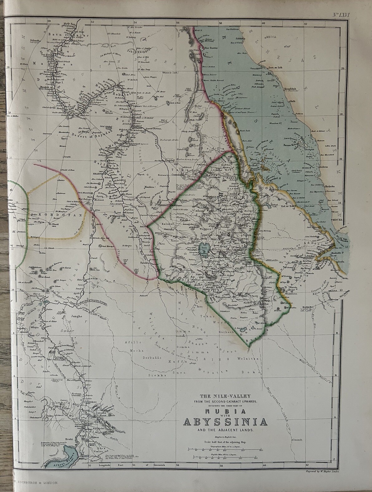 1872 Nubia & Abyssinia Hand Coloured Original Antique Map By W.G. Blackie