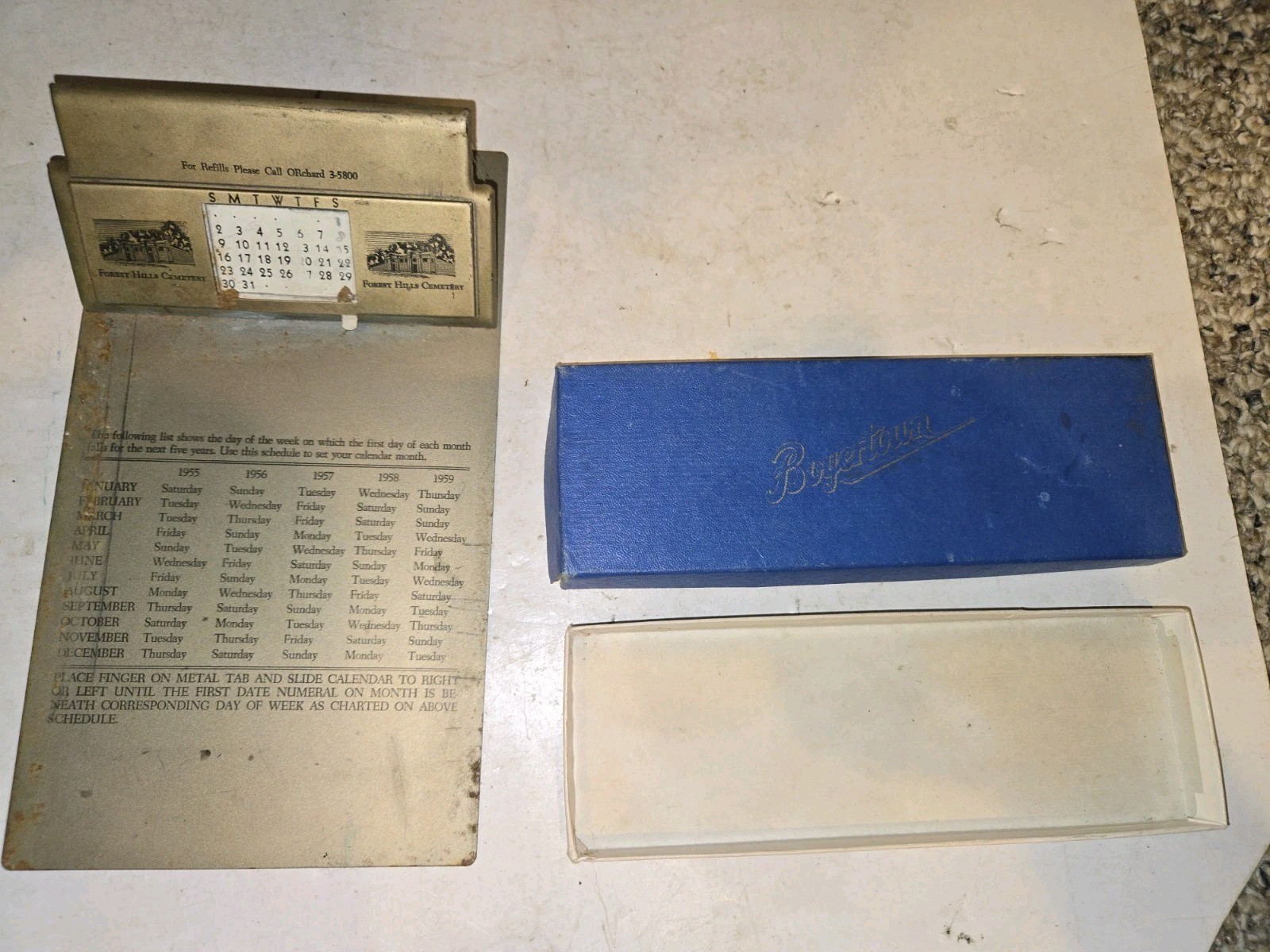 Vintage 1950's Forest Hills Cemetery Clipboard,Boyertown Casket Key Box,Funeral