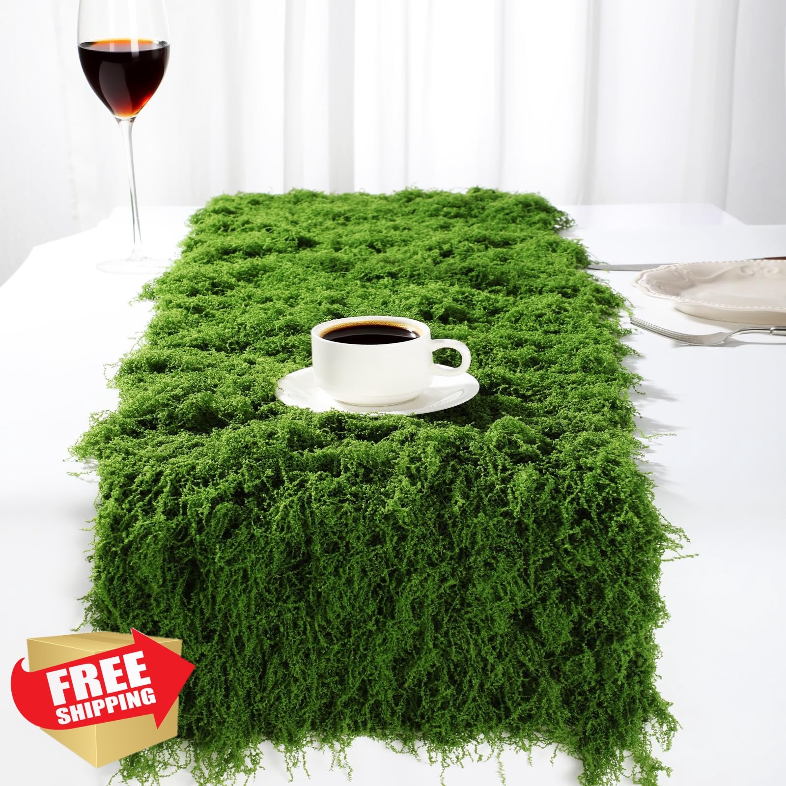 Zeyune 12"x71" Fake Moss Table Runner Green Artificial Moss Sheet Roll Crafts