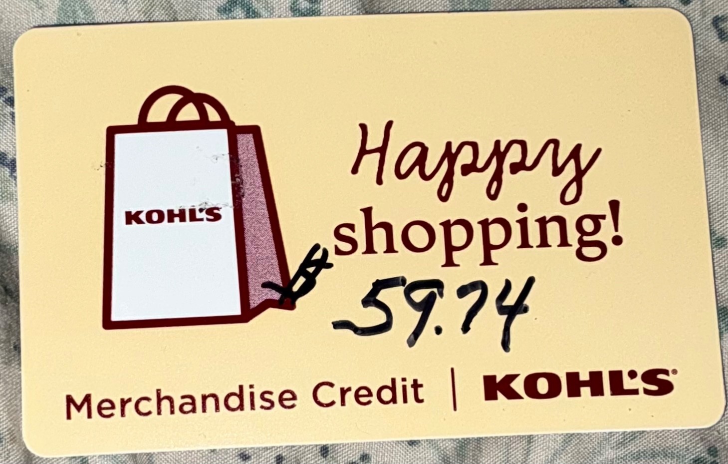 Kohl's Merchandise Credit Gift card...$59.74
