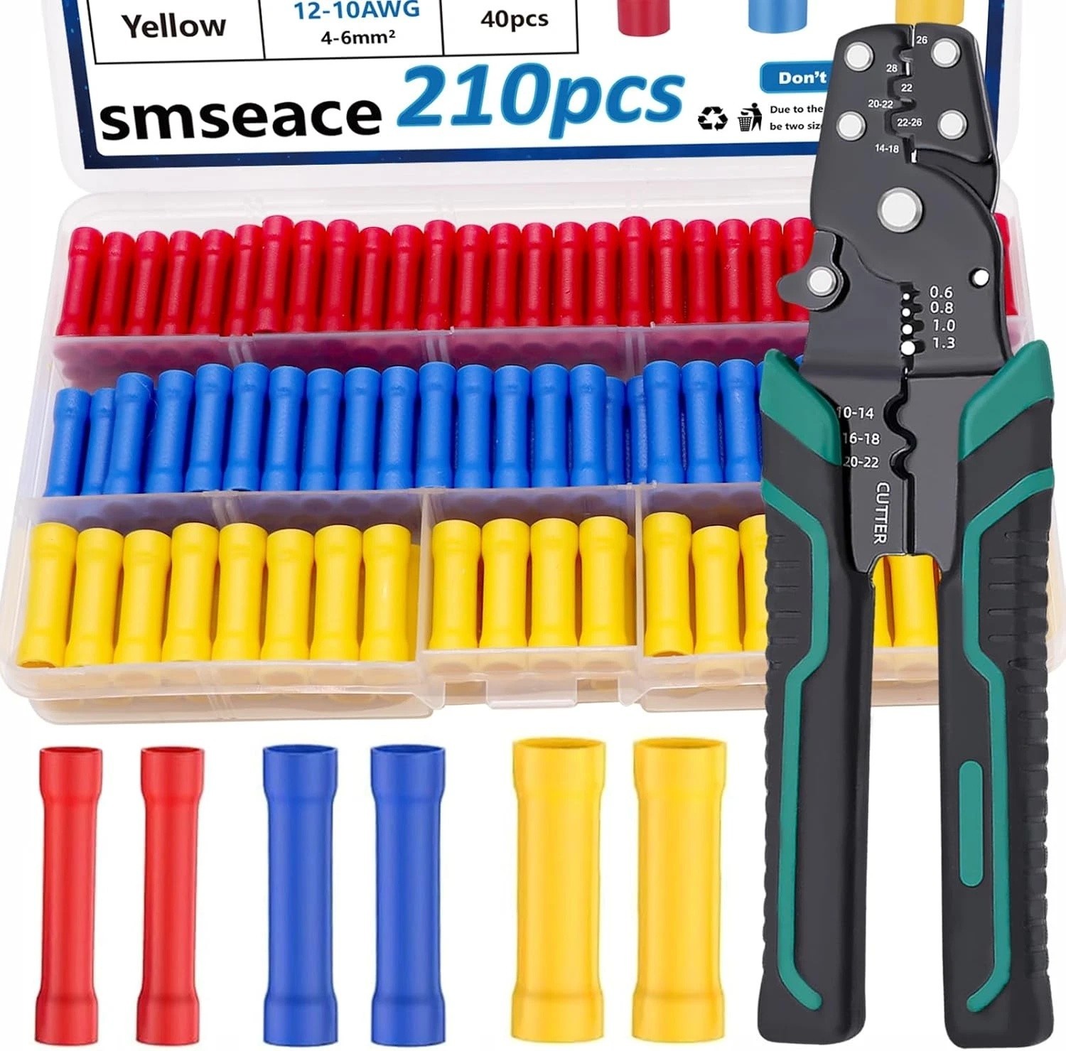 210PCS Wire Butt Connectors with Wire Stripper Crimping Tool22-10Awg Butt Splice