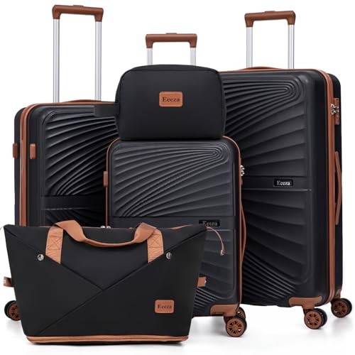Luggage Sets 5 Piece, Suitcases with Wheels, ABS Hard Case Luggage with Black