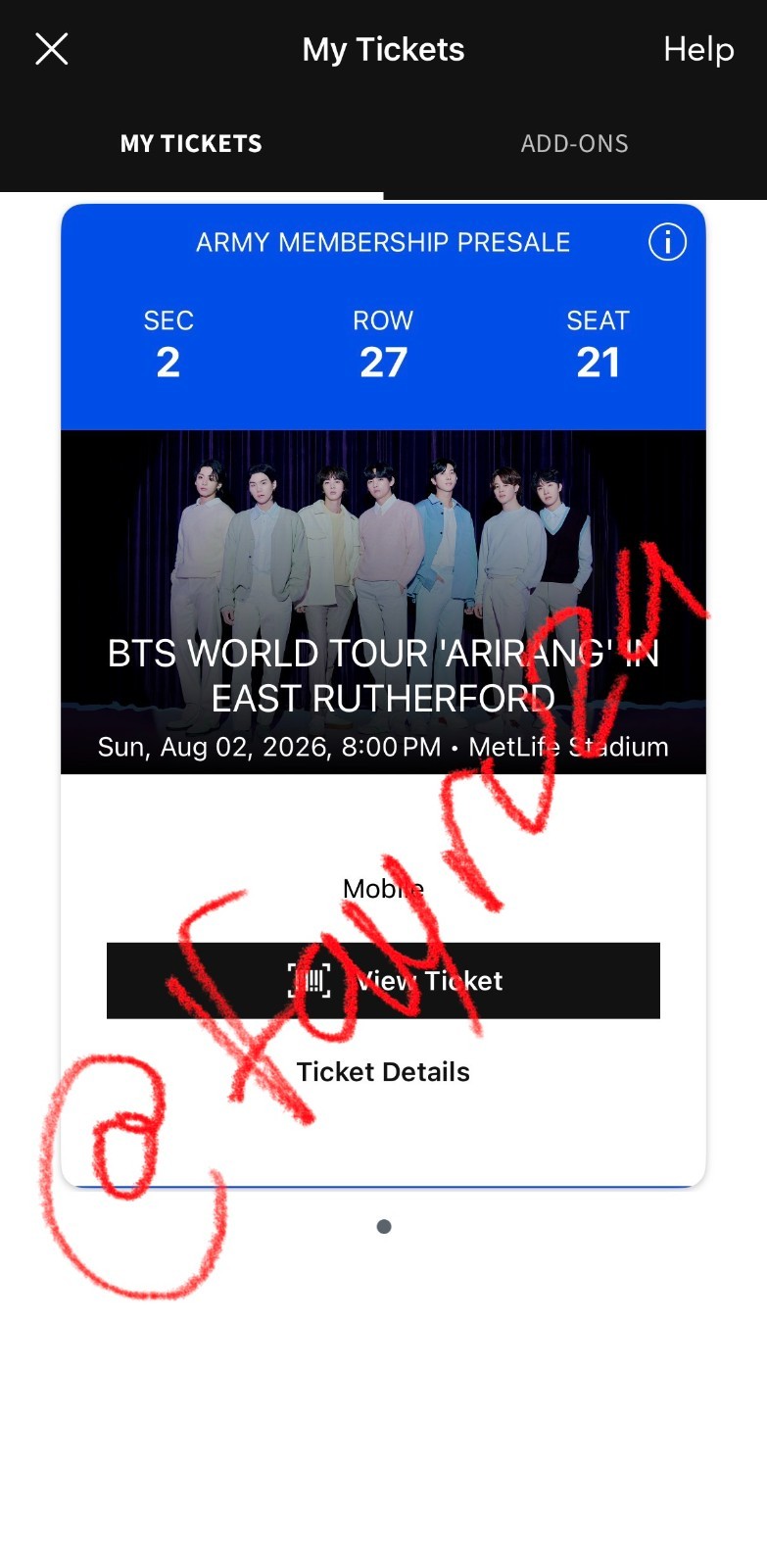 BTS FLOOR Tickets Section 2, Row 27, Seat 21 MetLife: East Rutherford, NJ 