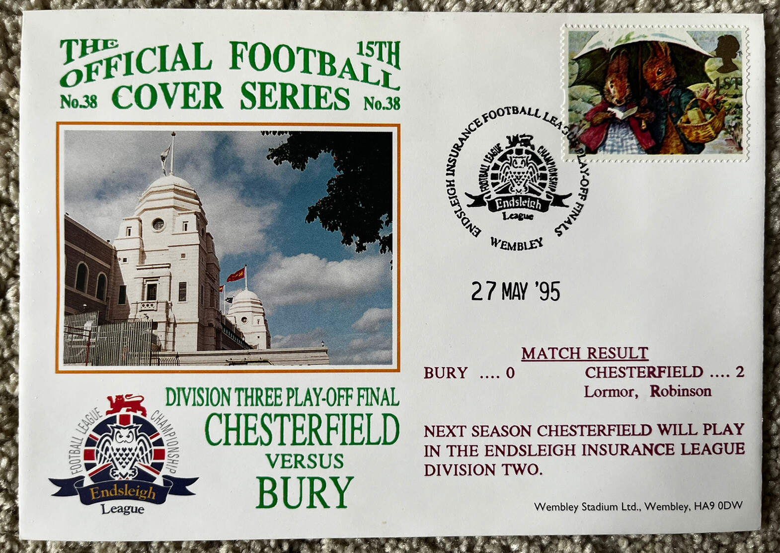 Bury v Chesterfield 27th May 1995 Dawn First Day Cover