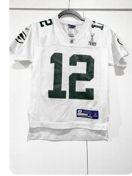 Reebok Jersey Green Bay Packers Superbowl XLV  Rodgers #12 Youth Small 8 White