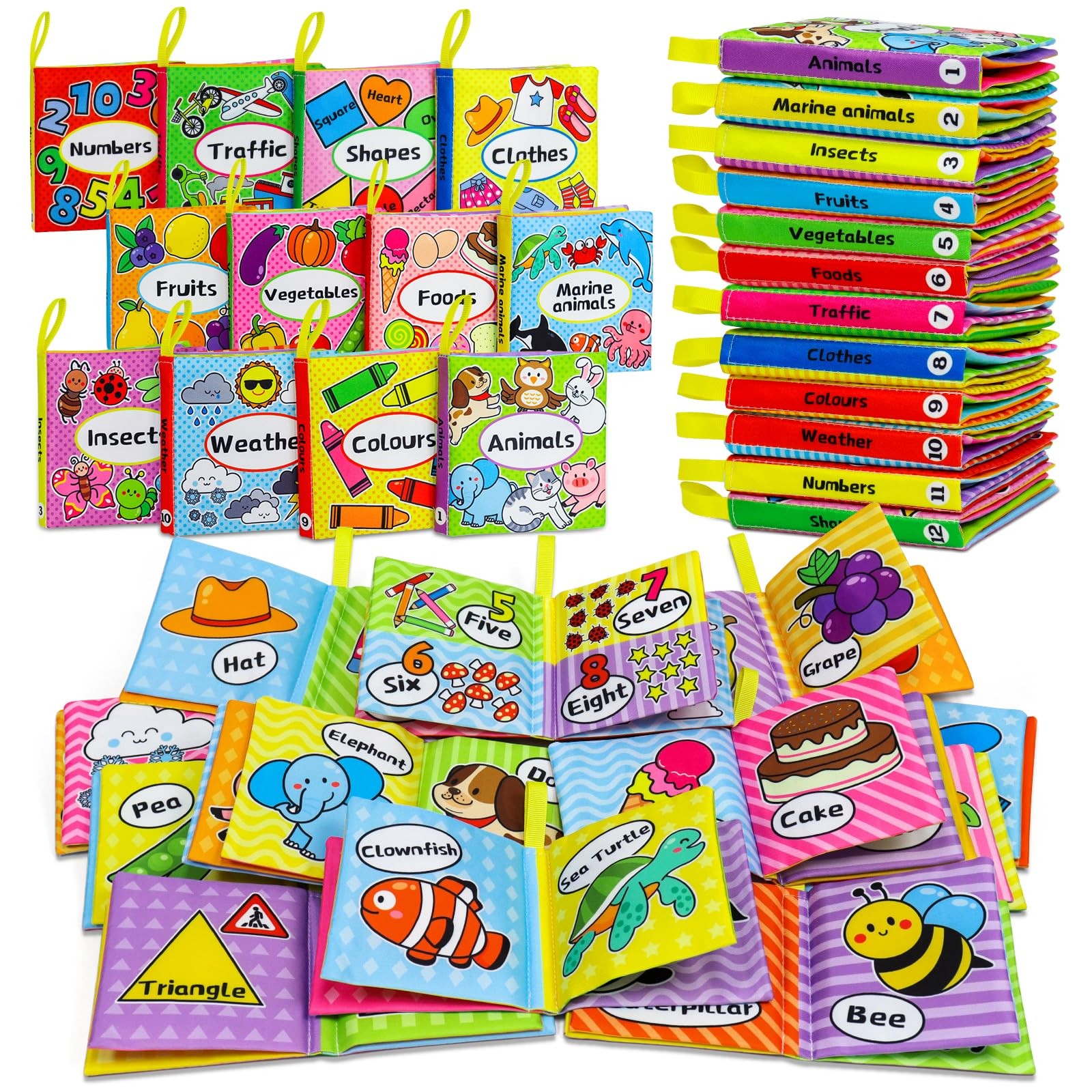 12PCS Soft Baby Books, Soft Cloth Books, Bath Toys, Crinkle Washable Non-Toxi...