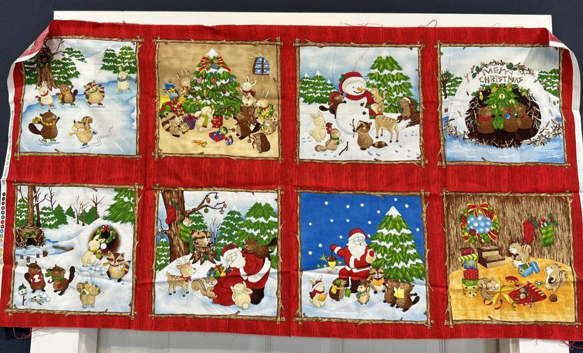 Season's Greetings Fabri-Quilt Cotton Fabric Panels Woodland Animal Christmas