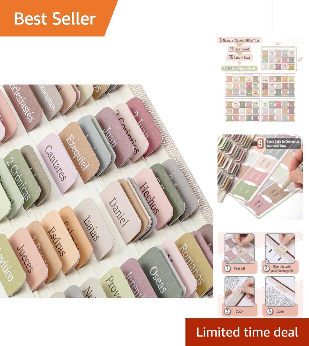 Boho Spanish Bible Tabs - 75 Laminated Tabs for Organized Study & Journaling