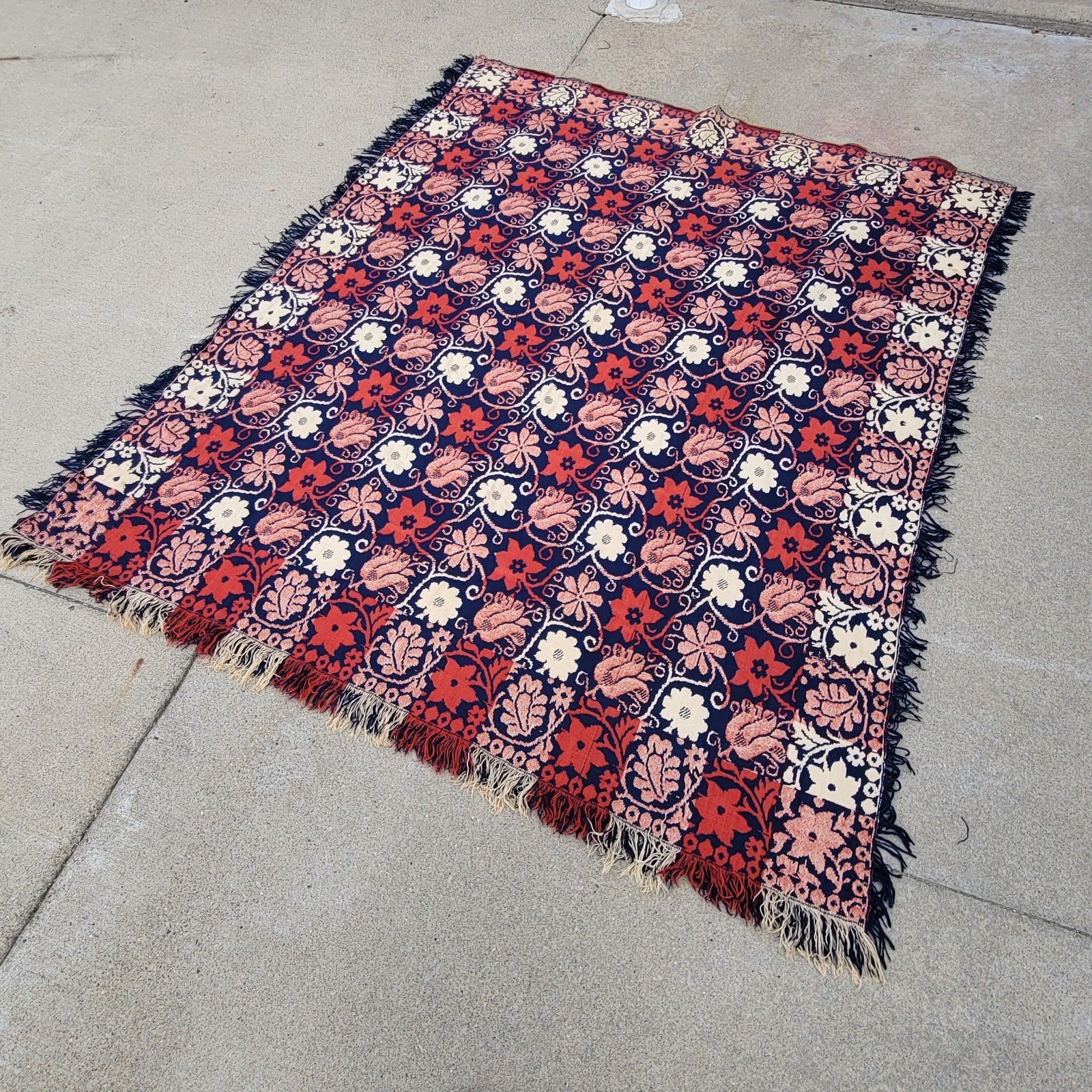 Antique 19th Century Hand Woven Pennsylvania/ Ohio Jacquard Coverlet 87x72"  