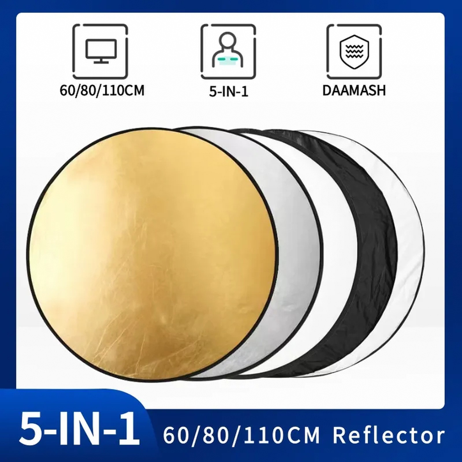 5 In 1 Round Portable Reflector Multi Color Outdoor Collapsible Diffuser