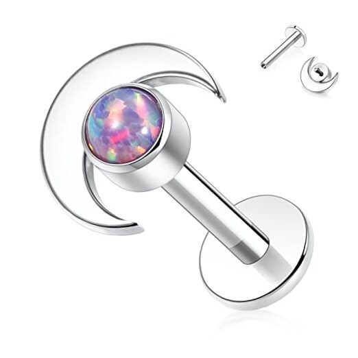  Labret Studs16g G23 Titanium Monroe Jewelry Silver 16G-6mm Silver-Purple Opal