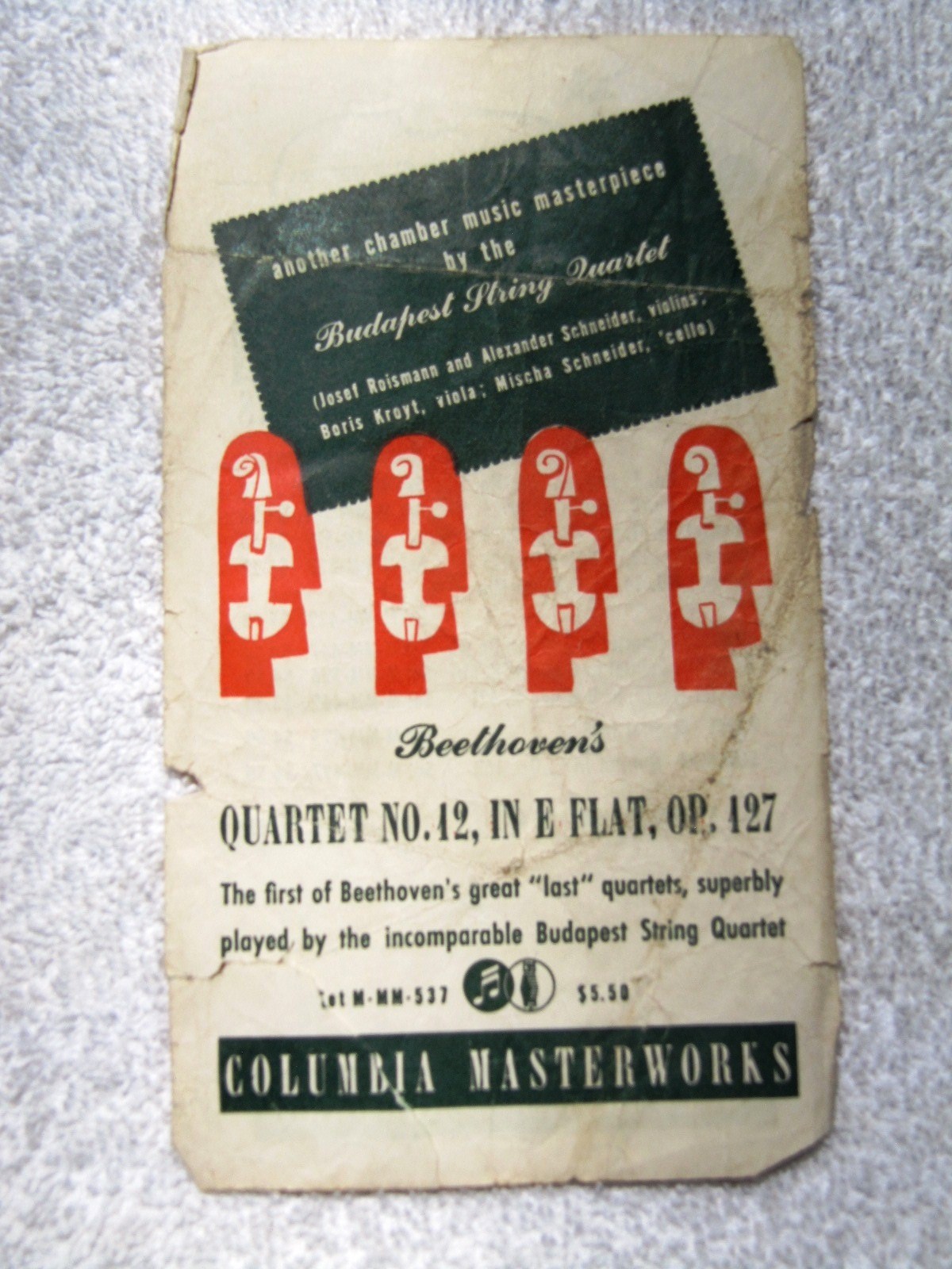 JIM FLORA Cover Art 1943 Beethoven BUDAPEST STRING Quartet Advertising COLUMBIA