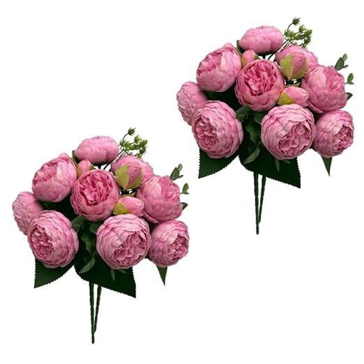 Artificial Peony Flowers, 4Pcs Silk Peonies Fake Peony Bouquets for Pink（4pack）
