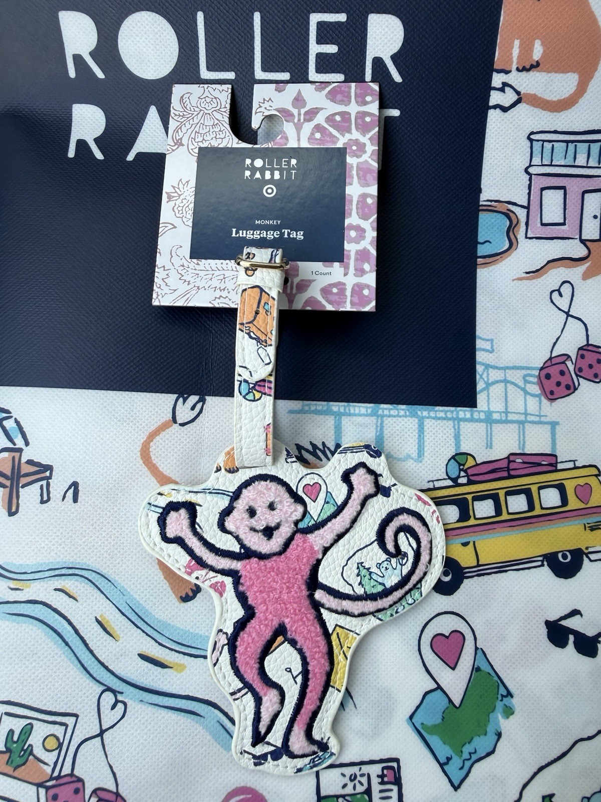 Roller Rabbit X Target Sea Life Monkey Luggage Tag ships today ROADTRIP NWT