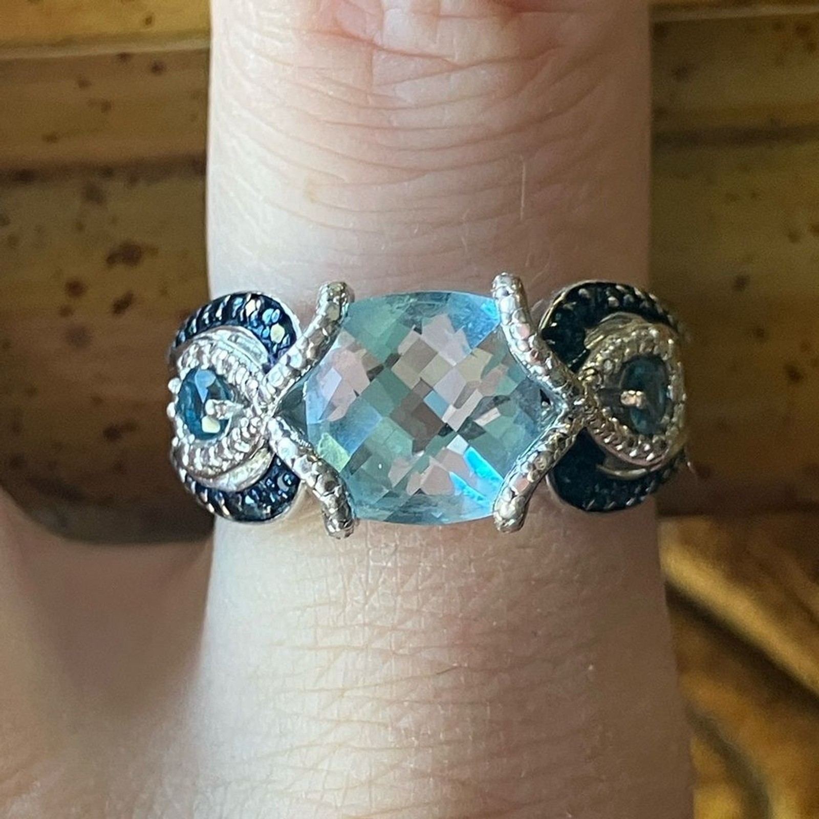 Blue Topaz Blue Diamond Sterling Silver Ring Size 8.75