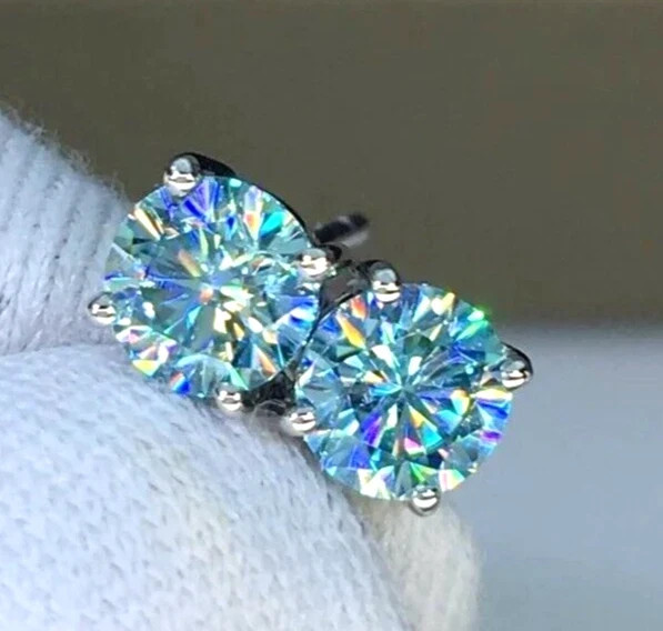 3.80 Ct Treated Certified Blue Diamond Solitaire Stud Earrings In 925 Silver