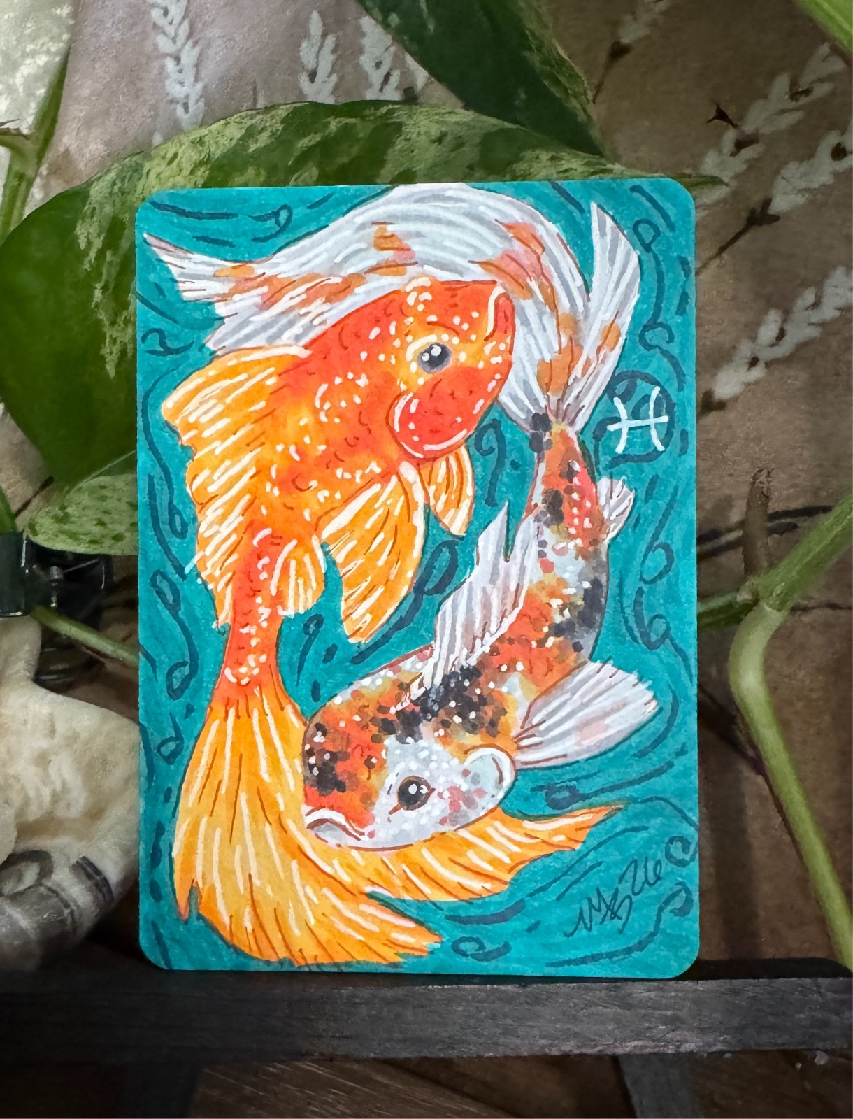 ACEO original - Pisces - Zodiac Sign koi goldfish by: Michelle Balanay