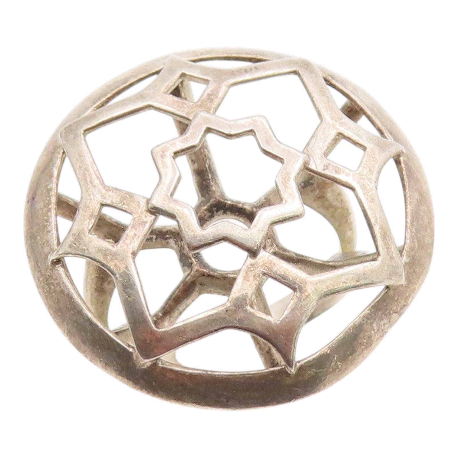 925 Sterling Silver Vintage Ring Modernist Floral Cutout Dome  Sz 7  RG35589