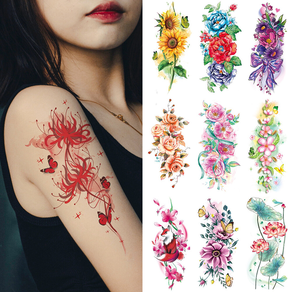 Flower Tattoo Stickers Arm Tattoo Stickers Temporary Tattoos Waterproof  θ