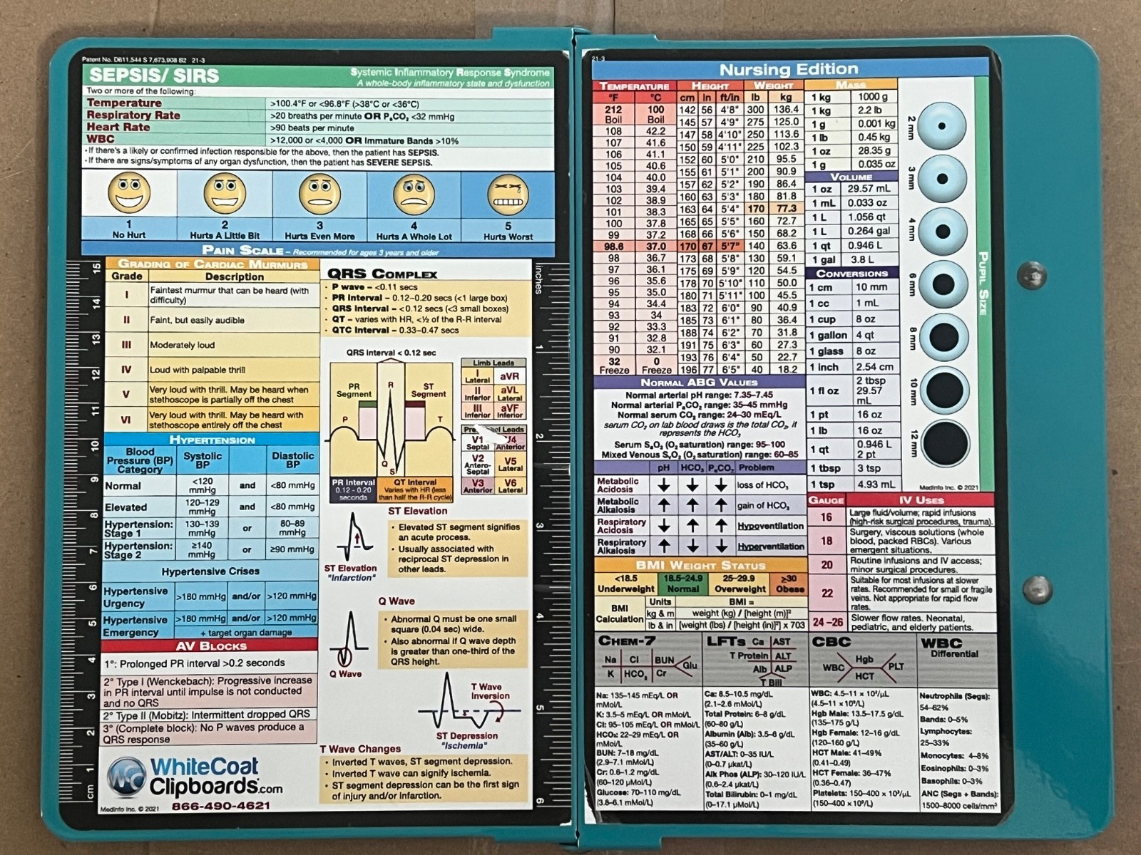 Nursing Clipboard by White Coat Clipboards, Nursing edition Teal Aluminum