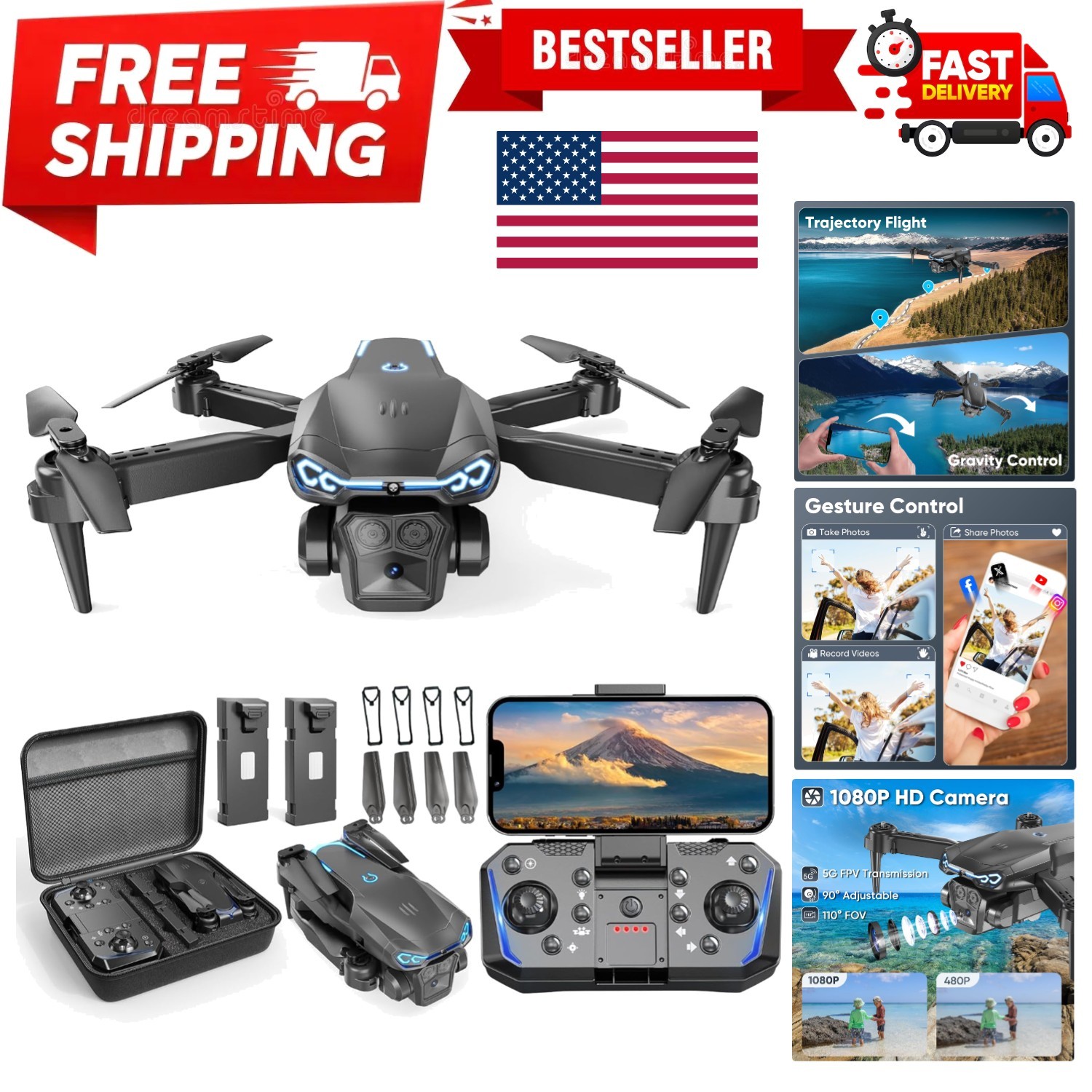 Foldable Drone with 1080P Camera for Beginners & Kids, FPV RC Quadcopter Toys...