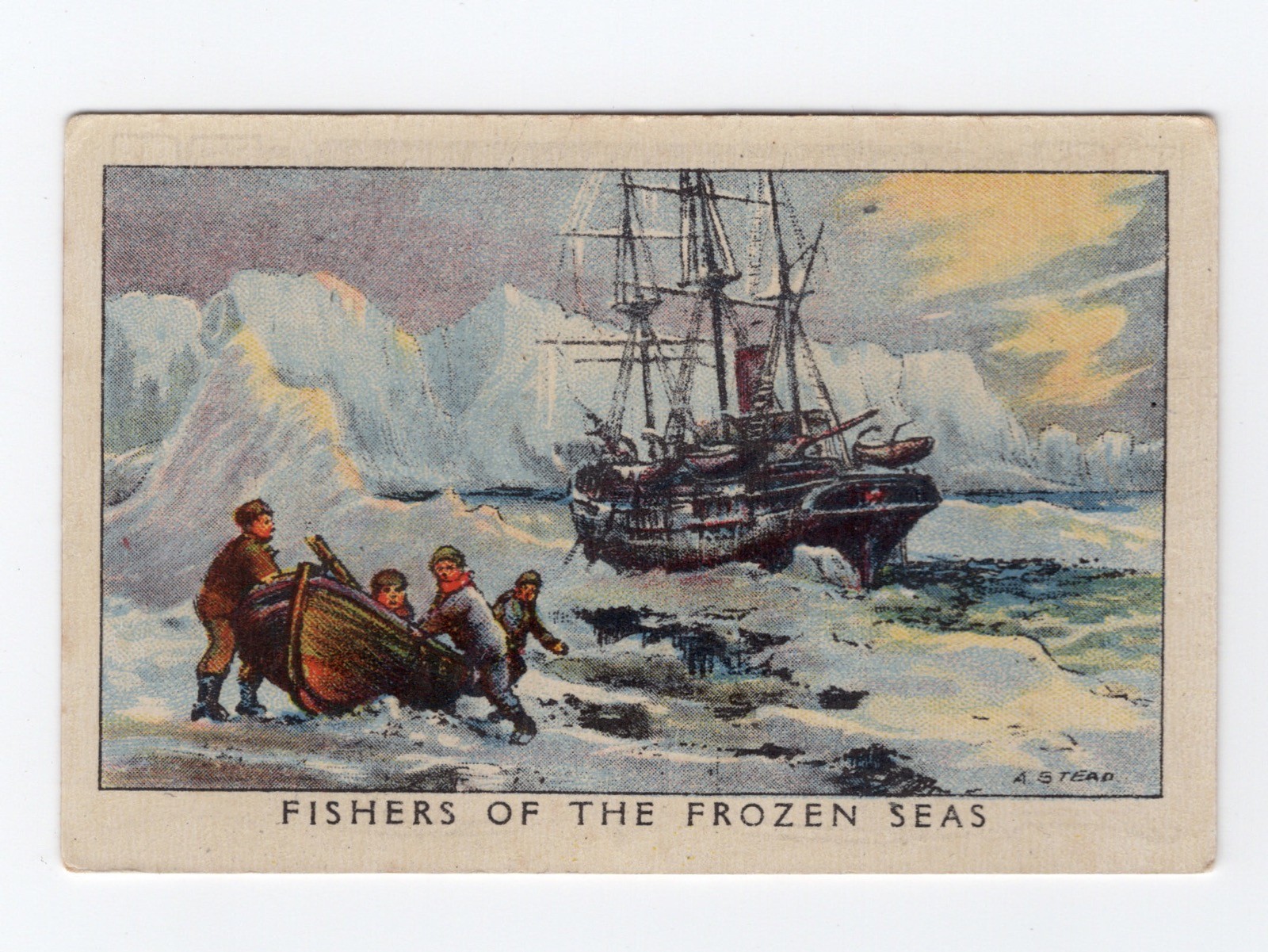 Adventure Pictures Card 1929. Whale fishermen in the Arctic/Antarctic 