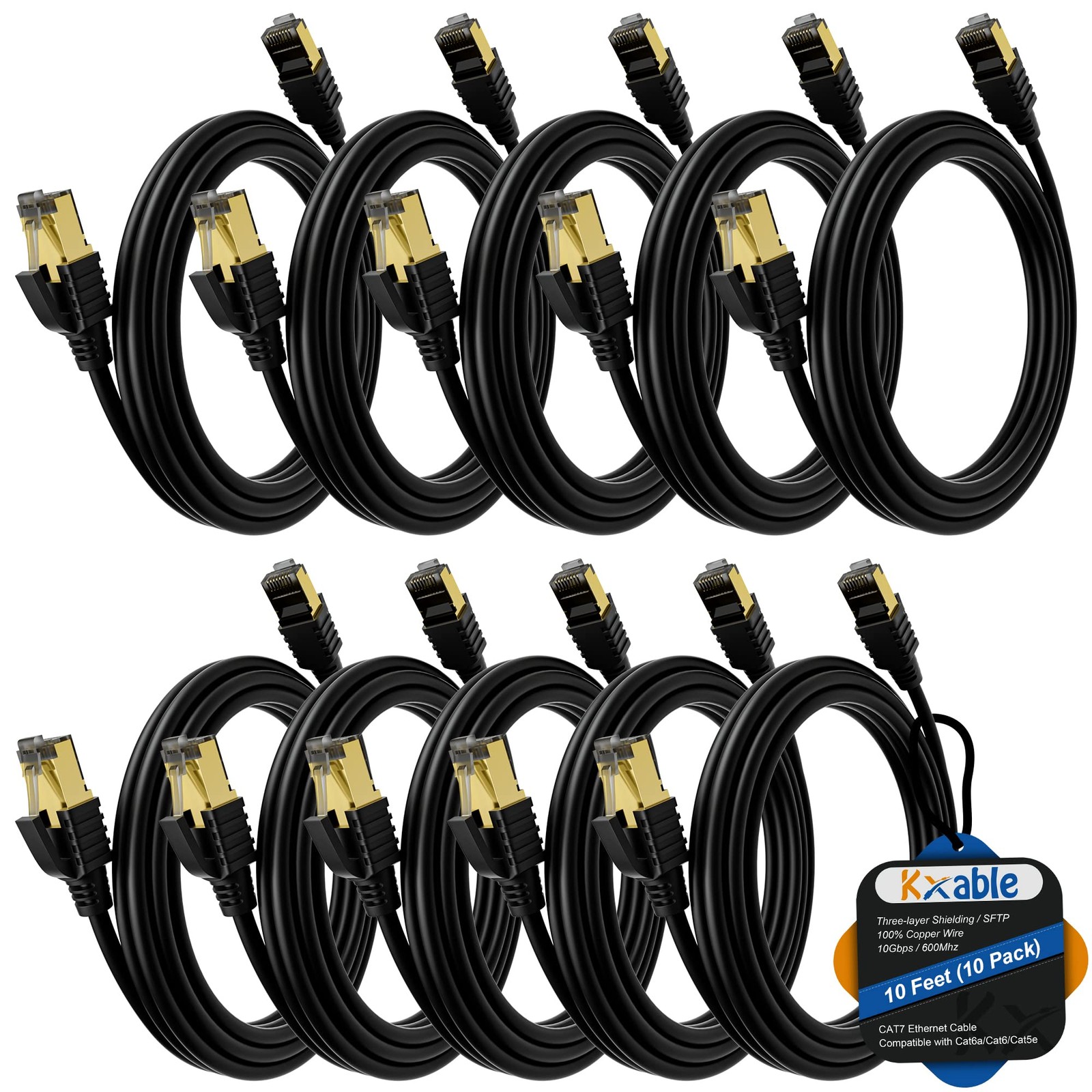 Cat 7 Ethernet Cable 10 Feet (10 Pack), Multi Pack High Speed Internet Cord, ...