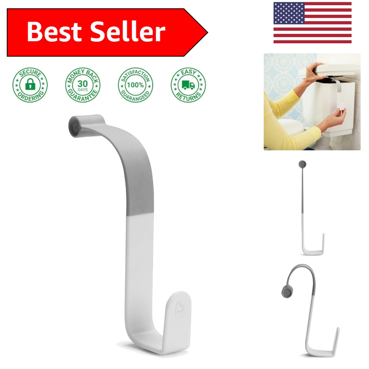 Minimalist Gray Potty Hook for Efficient Bathroom Organization & Style