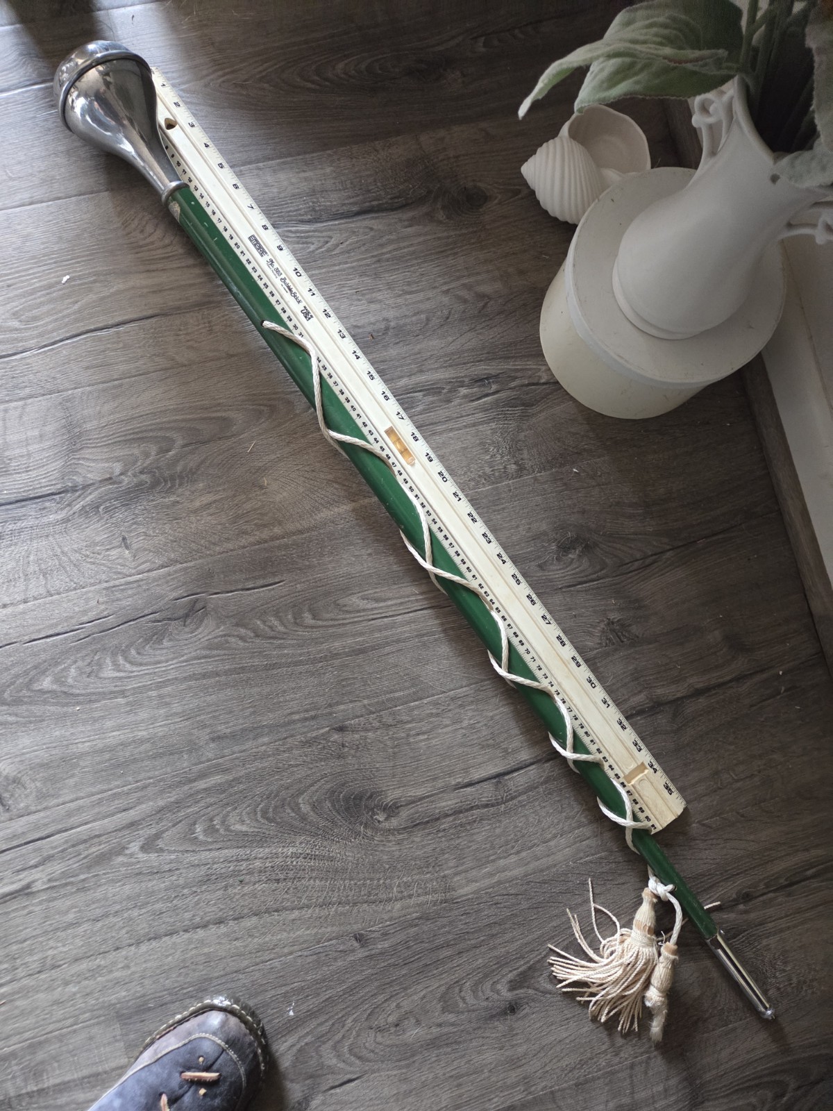 Vintage 1950s Marching Band Drum Major Majorette Baton Green, Silver, white tass