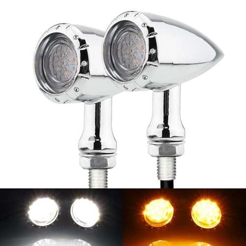  2PCS Motorcycle Bullet LED Front Turn Signal White 2PCS Front CARVING-Chrome
